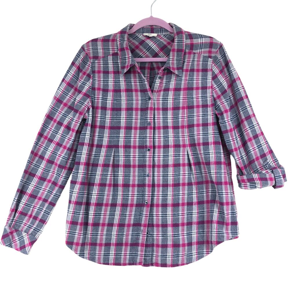 Joie Womens Size M Shirt Button Front Top Sleeve Tab Pink Black Plaid Causal
